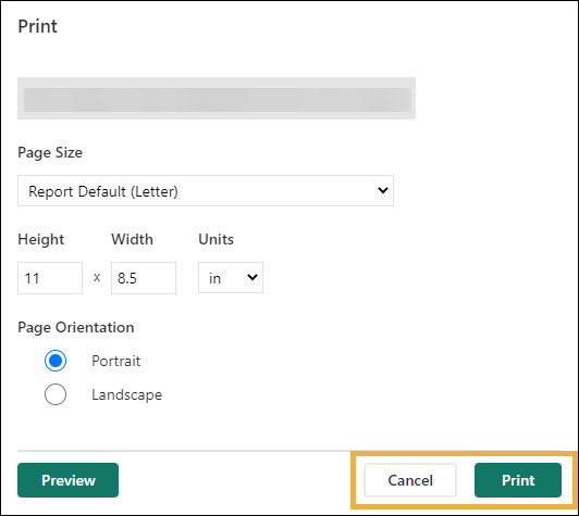 Printing window with yellow highlight box around the cancel and Print buttons.